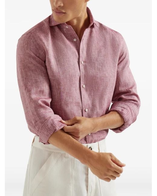 Brunello Cucinelli Pink Linen Shirt for men