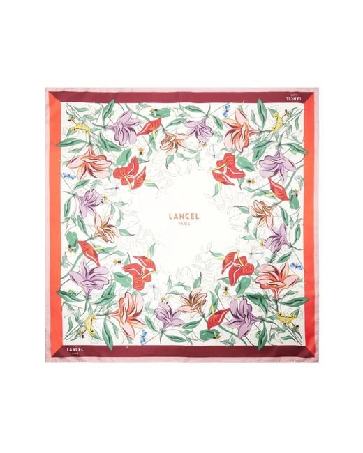 Lancel Red Tutti Fleuri Scarf