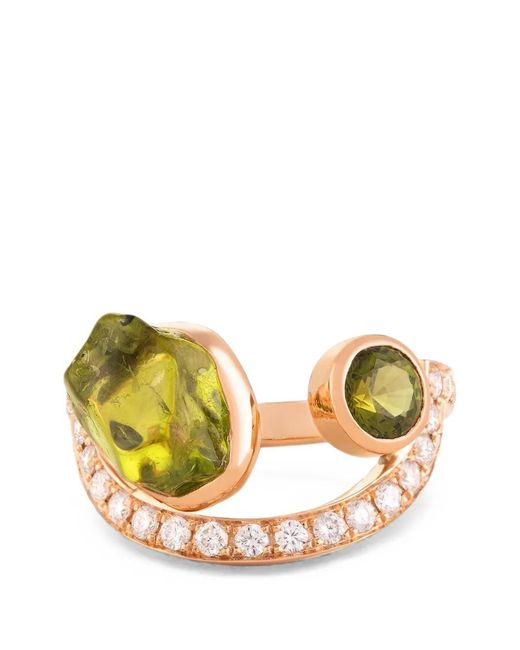 CLARA CHEHAB Metallic Irene Half Moon Tourmaline, Diamond And Peridot Ring