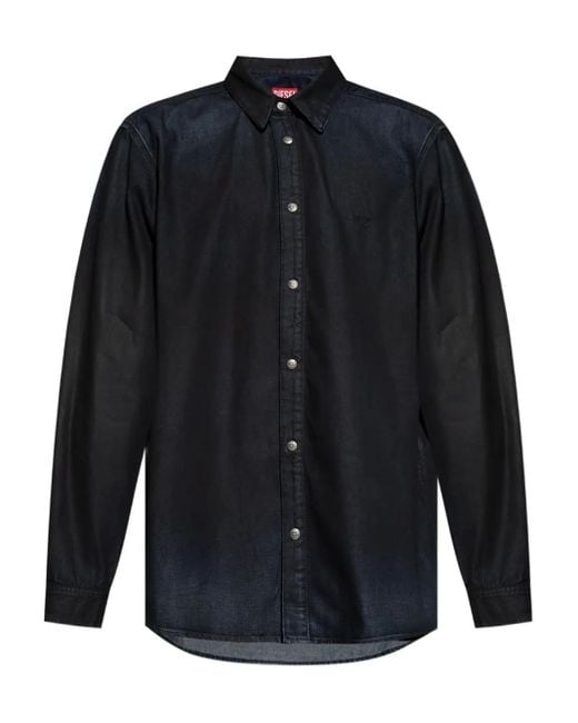 メンズ DIESEL ロゴボタン デニムシャツ Blue
