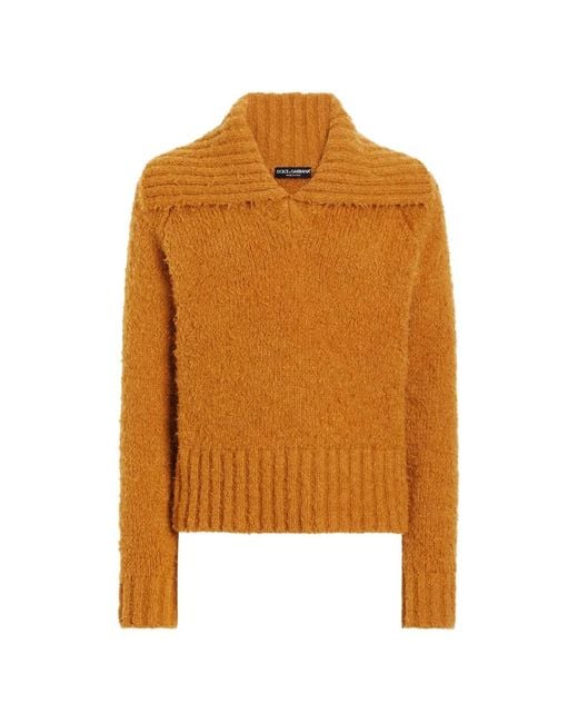 Dolce & Gabbana Orange V-Neck Sweater for men