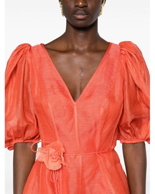 Zimmermann Orange Kleid mit floralen Applikationen