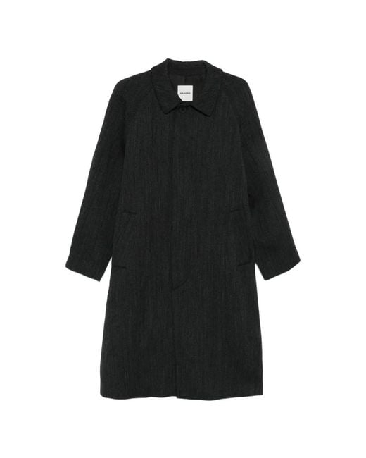 Sandro Black Oversize Wing-Collar Overcoat for men
