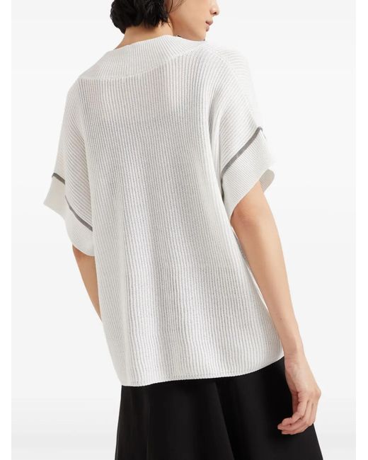 Brunello Cucinelli White Cotton V-Necked Top