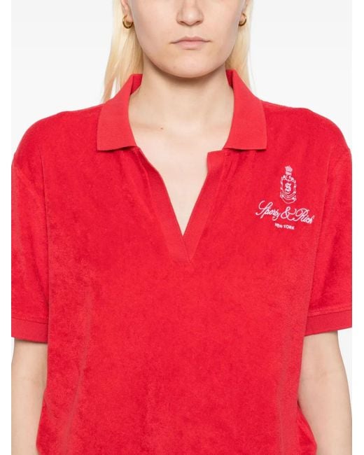 Sporty & Rich Red Vendome Terry Polo Top