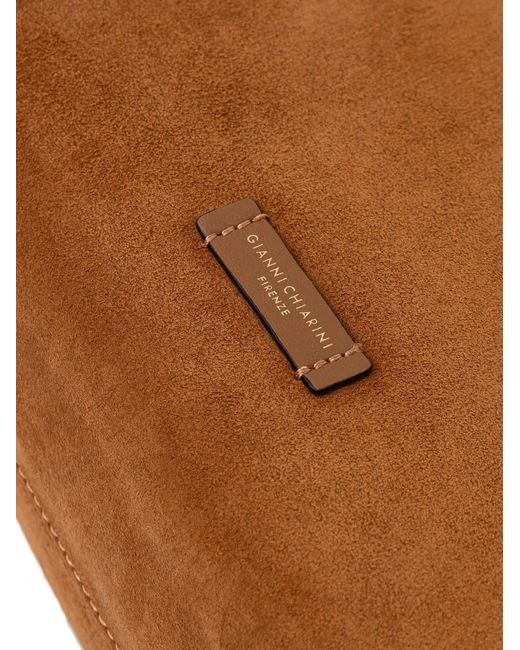 Gianni Chiarini Brown Calf Suede Drawstring Tote Bag