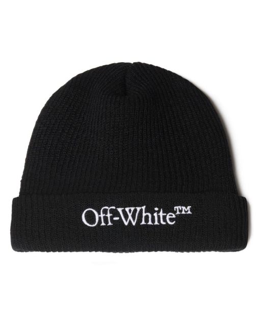 Off-White c/o Virgil Abloh Black Bookish Logo-embroiderd Ribbed Virgin Wool Beanie for men