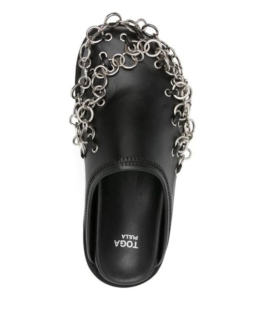 Toga Black Chain-Embellished Leather Mules