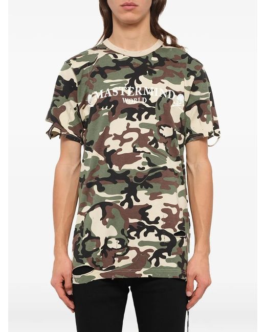 Mastermind Japan Black Camo-Print Distressed T-Shirt for men
