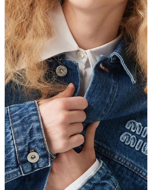 Miu Miu Blue Klassische Cropped-Jeansjacke