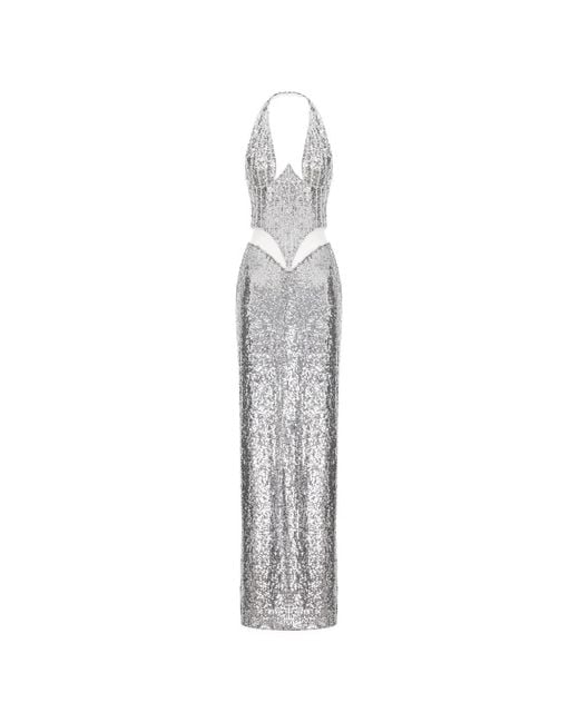 Cristina Savulescu White The Glow Sequin-Embroidered Maxi Dress