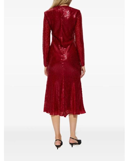 Self-Portrait Red Lurex-Detail Silk Dress