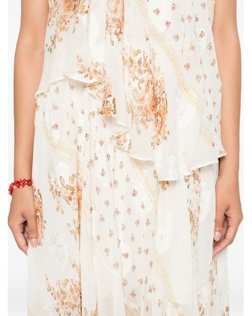 Ulla Johnson White Kleid im Layering-Look mit Blumen-Print