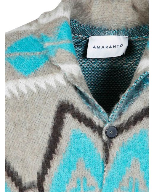 Amaranto Blue Geometric-Pattern Cardigan for men