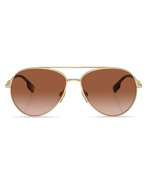 Burberry Brown Logo-Plaque Pilot-Frame Sunglasses