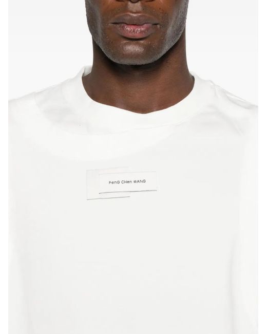 Feng Chen Wang White Label-Detail Long-Sleeved T-Shirt for men