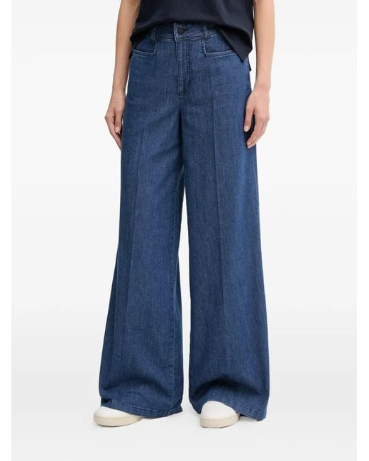 Ouí Blue Logo-Patch Wide-Leg Jeans