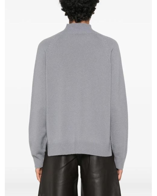 Peserico Gray High-Neck Raglan-Sleeve Sweater