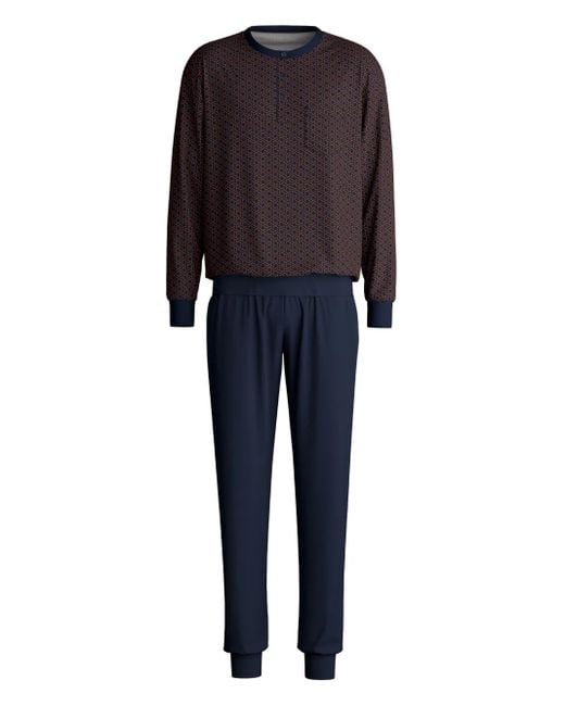 Calida Blue Geometric-Print Pyjama for men