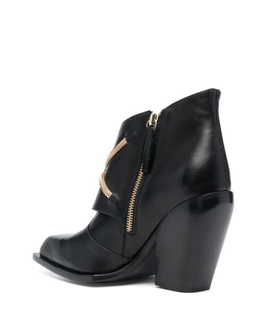HARDOT Black Chain-Link Trim Biker Boots