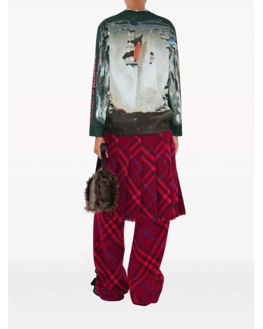 Burberry Red Checked Straight-leg Mid-rise Wool Trousers