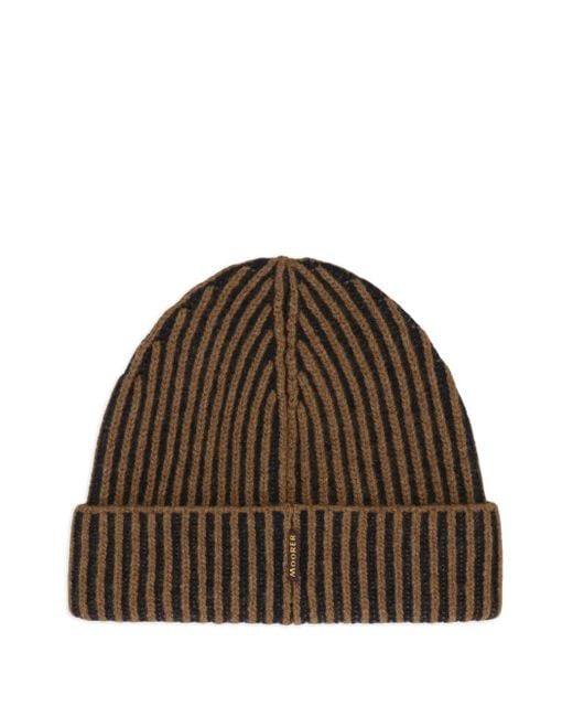Moorer Brown Ribbed Beanie Hat for men