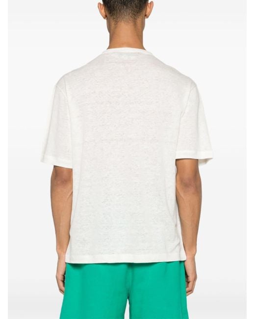 Palm Angels White Semi-sheer Linen T-shirt for men