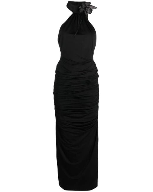 GIUSEPPE DI MORABITO Black Floral-Appliqué Halterneck Gown