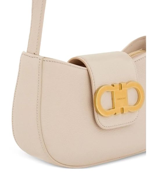 Ferragamo White Mini Gabry Double Gancini Leather Shoulder Bag