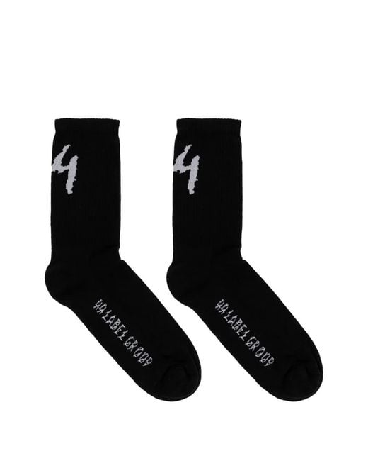 44 Label Group Black Logo-Intarsia Ribbed-Knit Socks for men