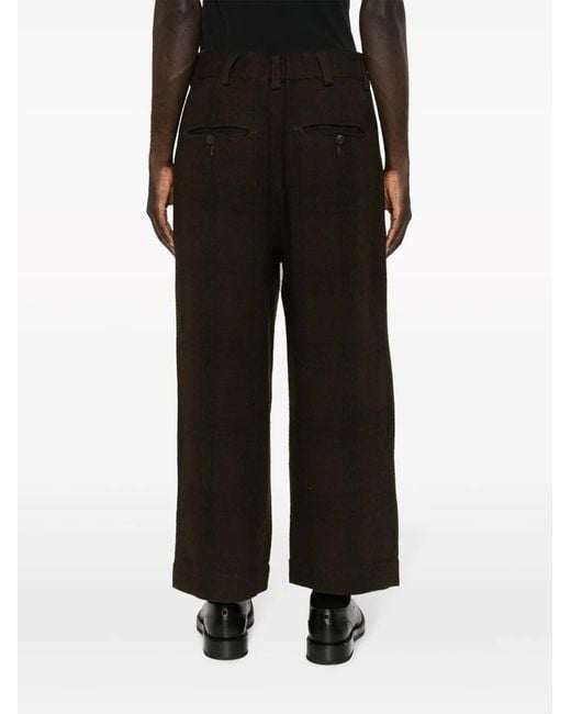 Ziggy Chen Black Plaid-Check Wide-Leg Trousers for men