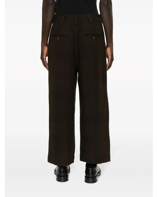 Ziggy Chen Black Plaid-Check Wide-Leg Trousers for men
