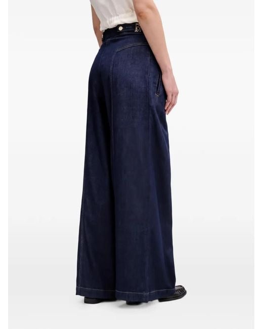 Mos Mosh Blue Mmverone Contrast-Stitch Wide-Leg Jeans
