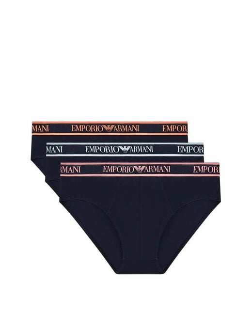 Emporio Armani Blue Lot De Trois Slips À Logo for men