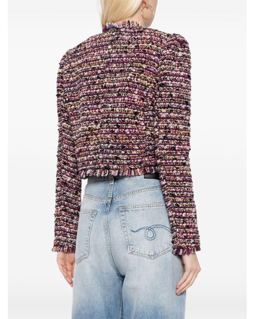 Isabel Marant Red Pink Tweed Cropped Jacket - Women's - Wool/acrylic/elastomultiester/cotton