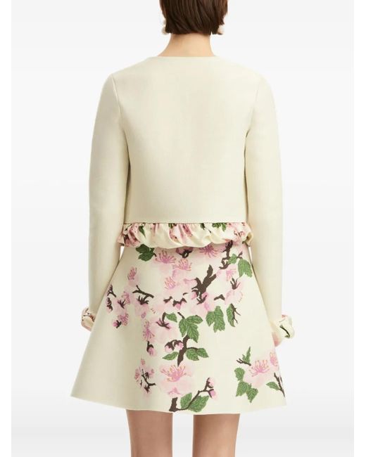 Oscar de la Renta White Printed-Trim Jacket