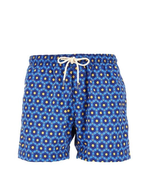 Peninsula Blue Short De Bain À Imprimé Géométrique for men
