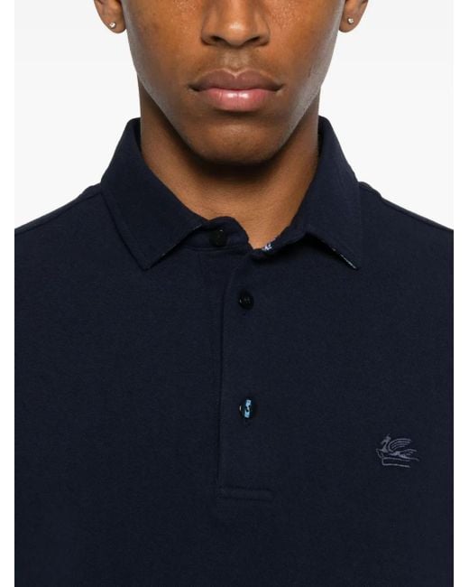 Etro Black Logo-Embroidered Polo Shirt for men