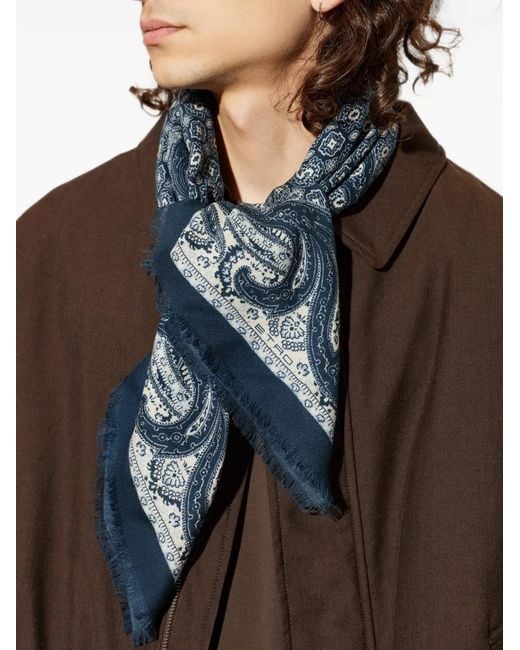Etro Blue Écharpe Frangée À Imprimé Cachemire for men