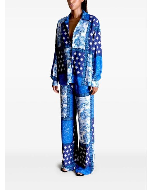 Donde Esteban Blue Patchwork-Print Shirt