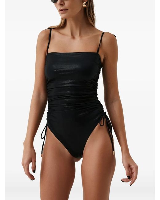 SOFIA ERHAN Black Metallic-Effect Side-Tie Swimsuit