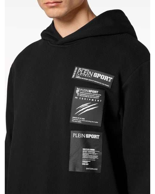 Philipp Plein Black Scratch Logo-Patch Hoodie for men