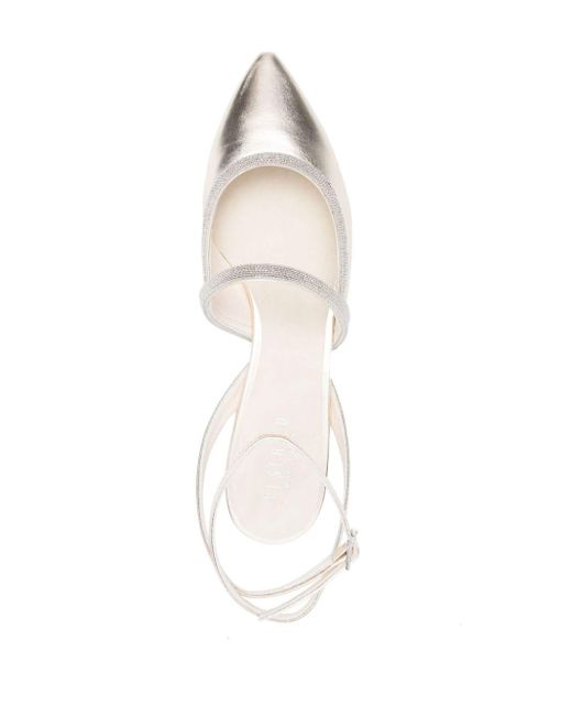 Peserico White Punto Luce-chain Leather Ballerina Shoes