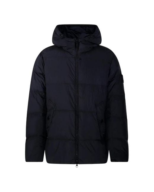 Stone Island Blue Compass-Badge Hooded Padded Coat for men