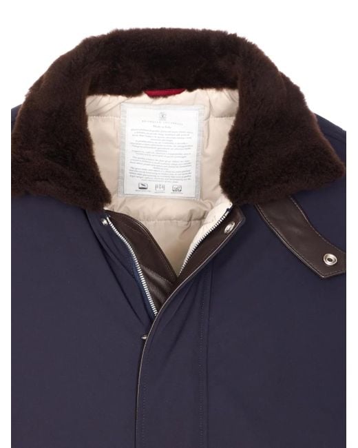 Brunello Cucinelli Blue Shearling-Collar Padded Jacket for men