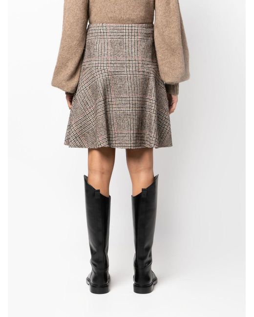 Brunello Cucinelli Check-pattern A-line Wool Skirt in Brown | Lyst UK