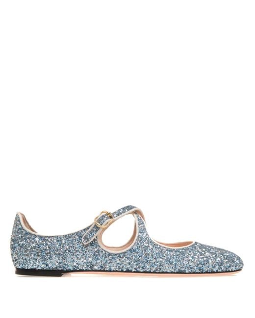 Bally Blue Glitter-embellished Ballerina Shoes