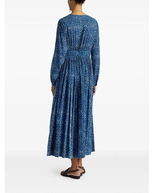 Momoní Blue Printed V-Neck Dress