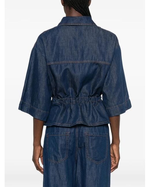 iBlues Blue Drawstring-Waist Peplum-Hem Shirt