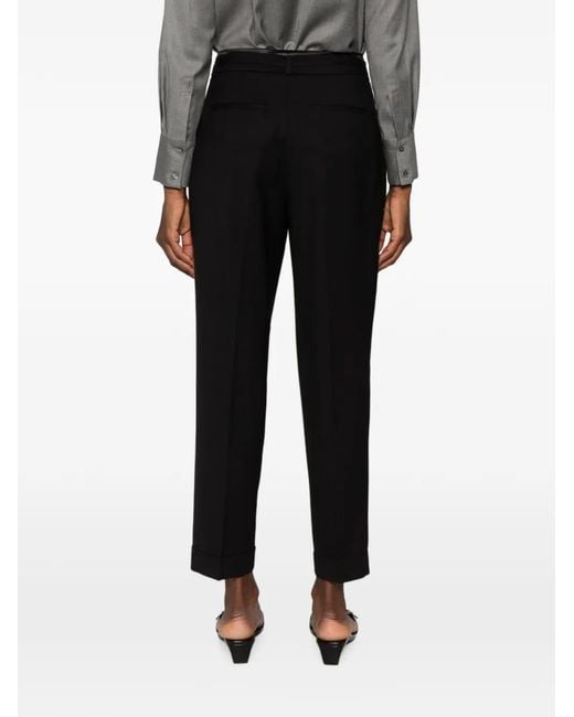 Peserico Black Tie-Fastening Turn-Up Trousers